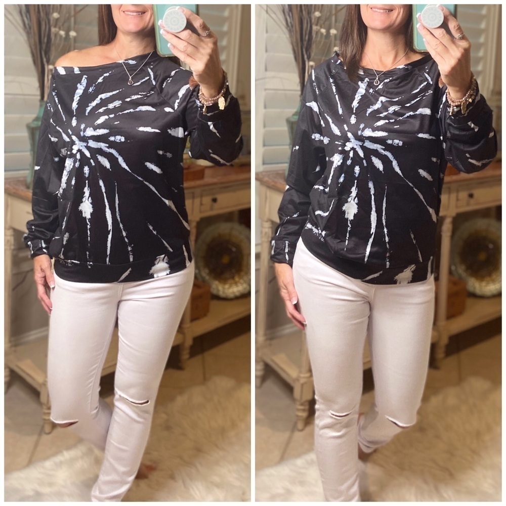 Spiral Tie Dye French Terry Sweatshirt Black 3920 - Picture 2 of 6